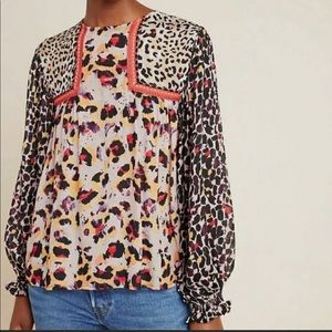 Anthropologie 3X Bl-nk London Cheetah Miranda Peasant Blouse Top